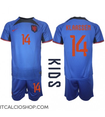 Olanda Davy Klaassen #14 Seconda Maglia Bambino Mondiali 2022 Manica Corta (+ Pantaloni corti)